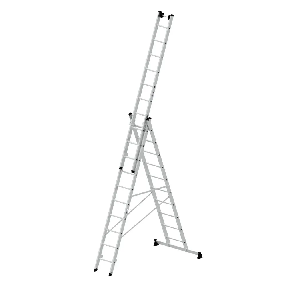 MUNK - Mehrzweckleiter 3-teilig mit nivello®-Traverse und Wandlaufrollen 3x10 Sprossen