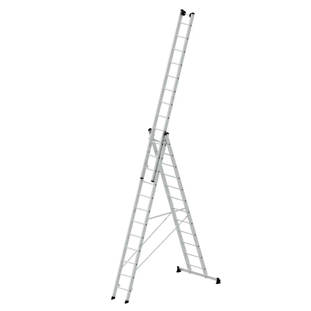 MUNK - Mehrzweckleiter 3-teilig mit nivello®-Traverse und Wandlaufrollen 3x12 Sprossen