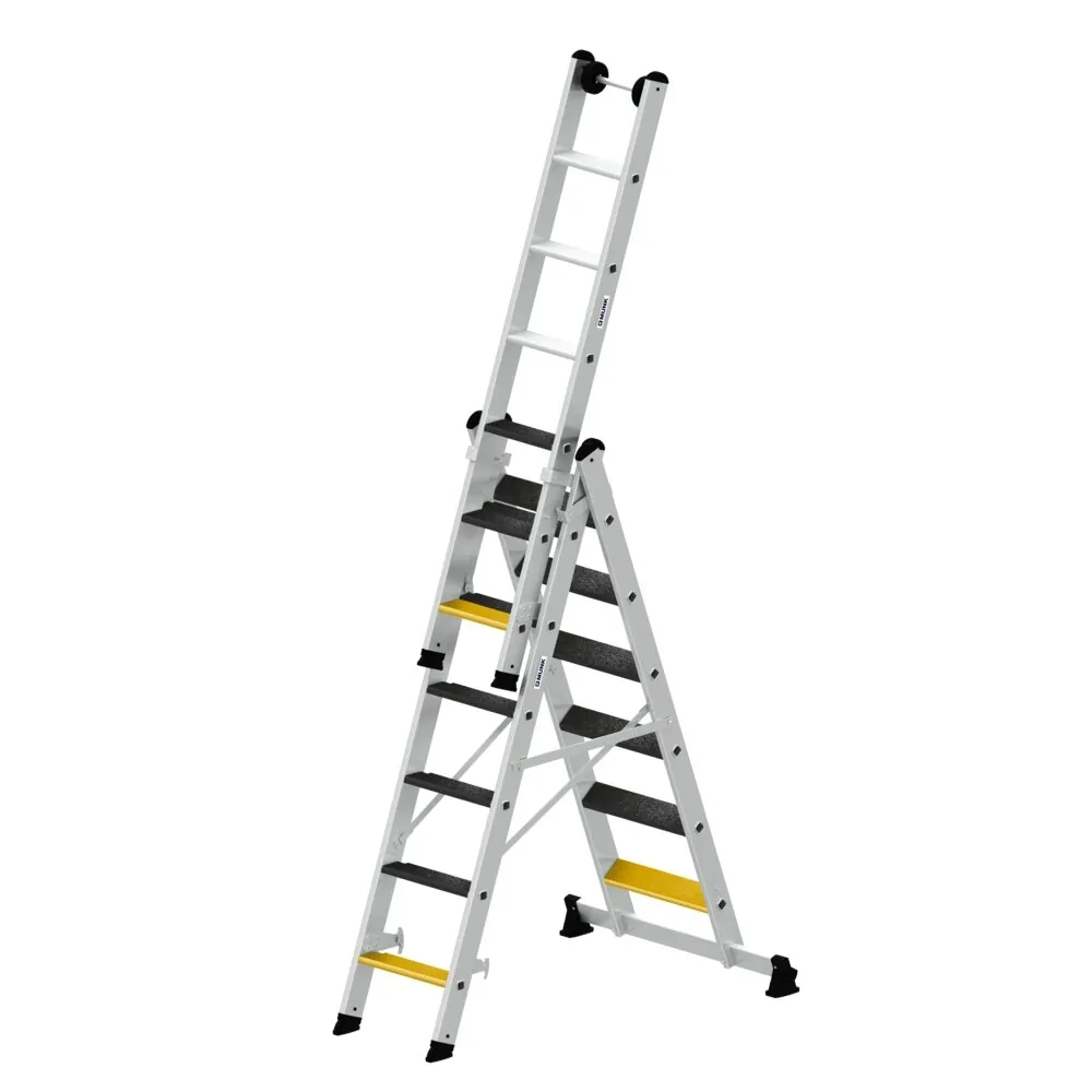 MUNK - Stufen-Mehrzweckleiter 3-teilig mit nivello®-Traverse und clip-step R13 3x6 Stuf