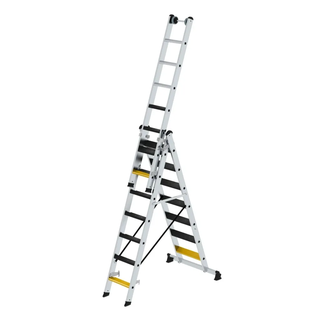 MUNK - Stufen-Mehrzweckleiter 3-teilig mit nivello®-Traverse und clip-step R13 3x7 Stuf