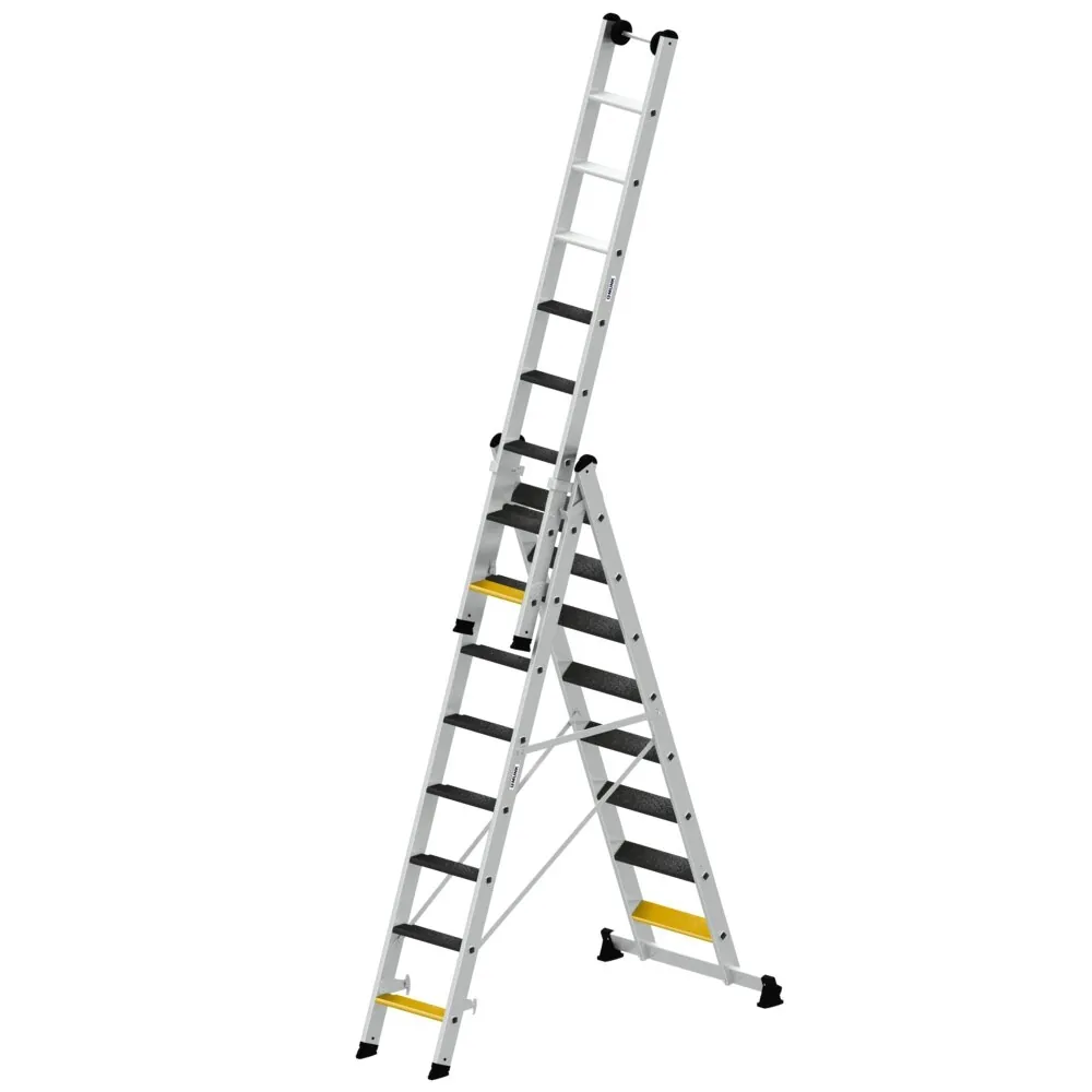 MUNK - Stufen-Mehrzweckleiter 3-teilig mit nivello®-Traverse und clip-step R13 3x8 Stuf