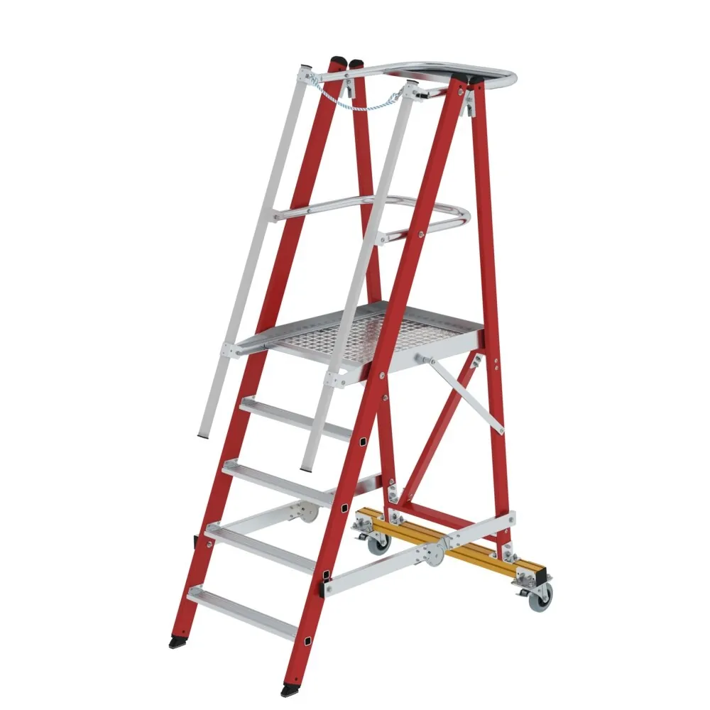 MUNK - Plattformleiter GFK/Alu klappbar und fahrbar mit GFK-Handlauf 5 Stufen