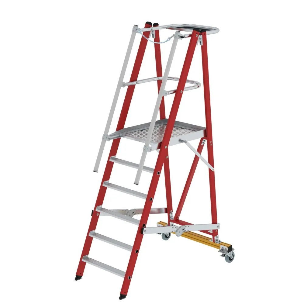 MUNK - Plattformleiter GFK/Alu klappbar und fahrbar mit GFK-Handlauf 6 Stufen