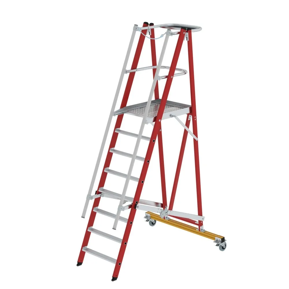MUNK - Plattformleiter GFK/Alu klappbar und fahrbar mit GFK-Handlauf 8 Stufen