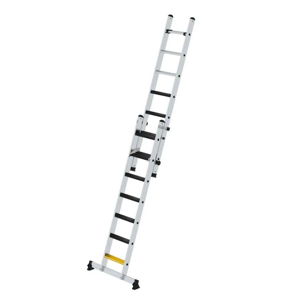 MUNK - Stufen-Schiebeleiter 2-teilig mit nivello-Traverse und clip-step R13 2x7