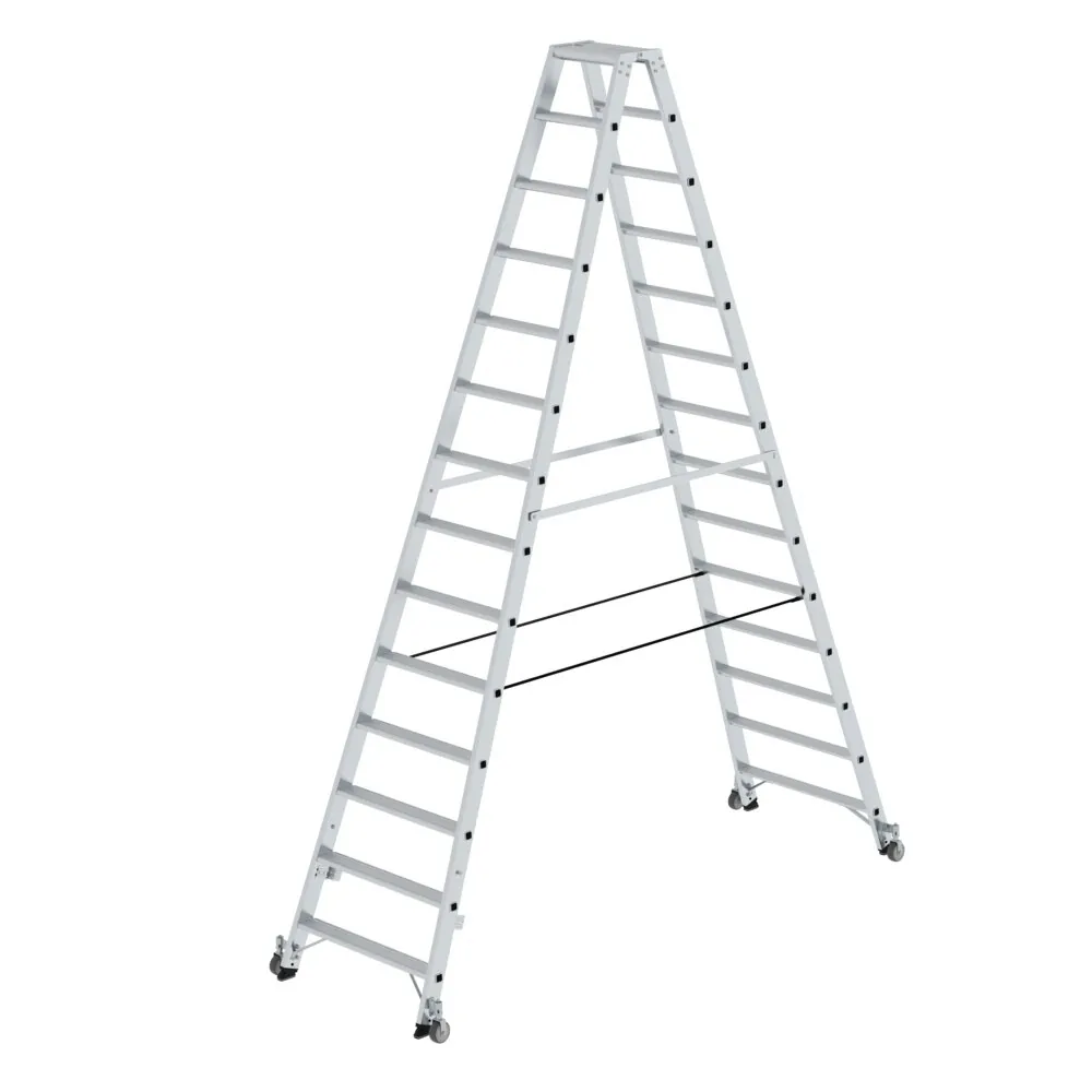 MUNK - Stufen-Stehleiter beidseitig begehbar mit Rollen 2x14 Stufen
