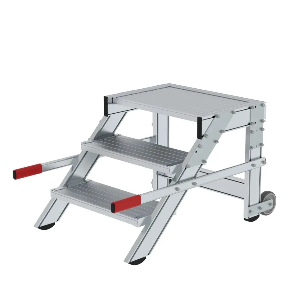 MUNK - Arbeitspodest fahrbar, Stufenbreite 600 mm, Aluminium geriffelt 3 Stufen