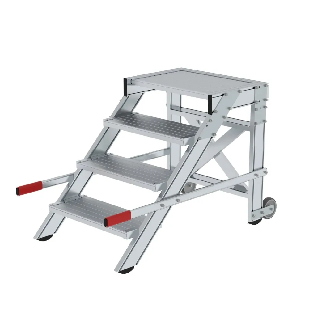 MUNK - Arbeitspodest fahrbar, Stufenbreite 600 mm, Aluminium geriffelt 4 Stufen