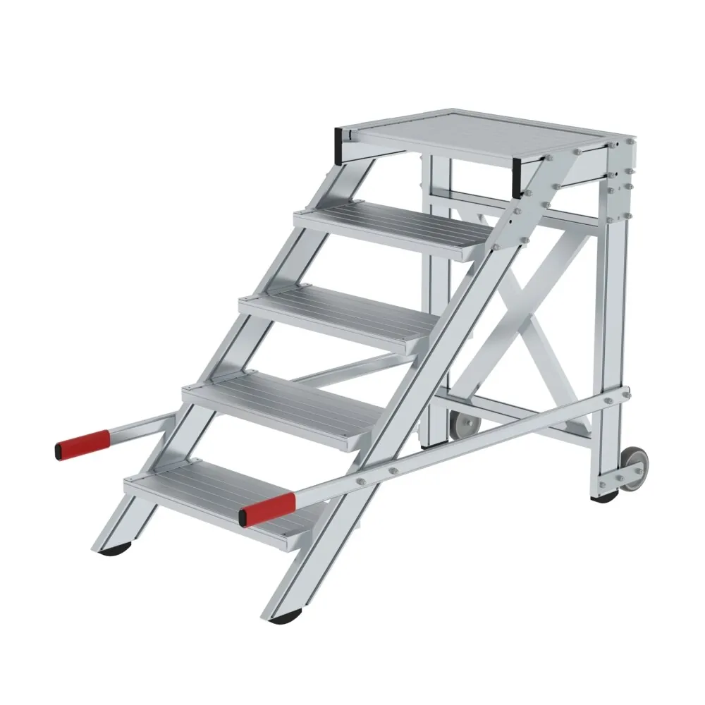 MUNK - Arbeitspodest fahrbar, Stufenbreite 600 mm, Aluminium geriffelt 5 Stufen