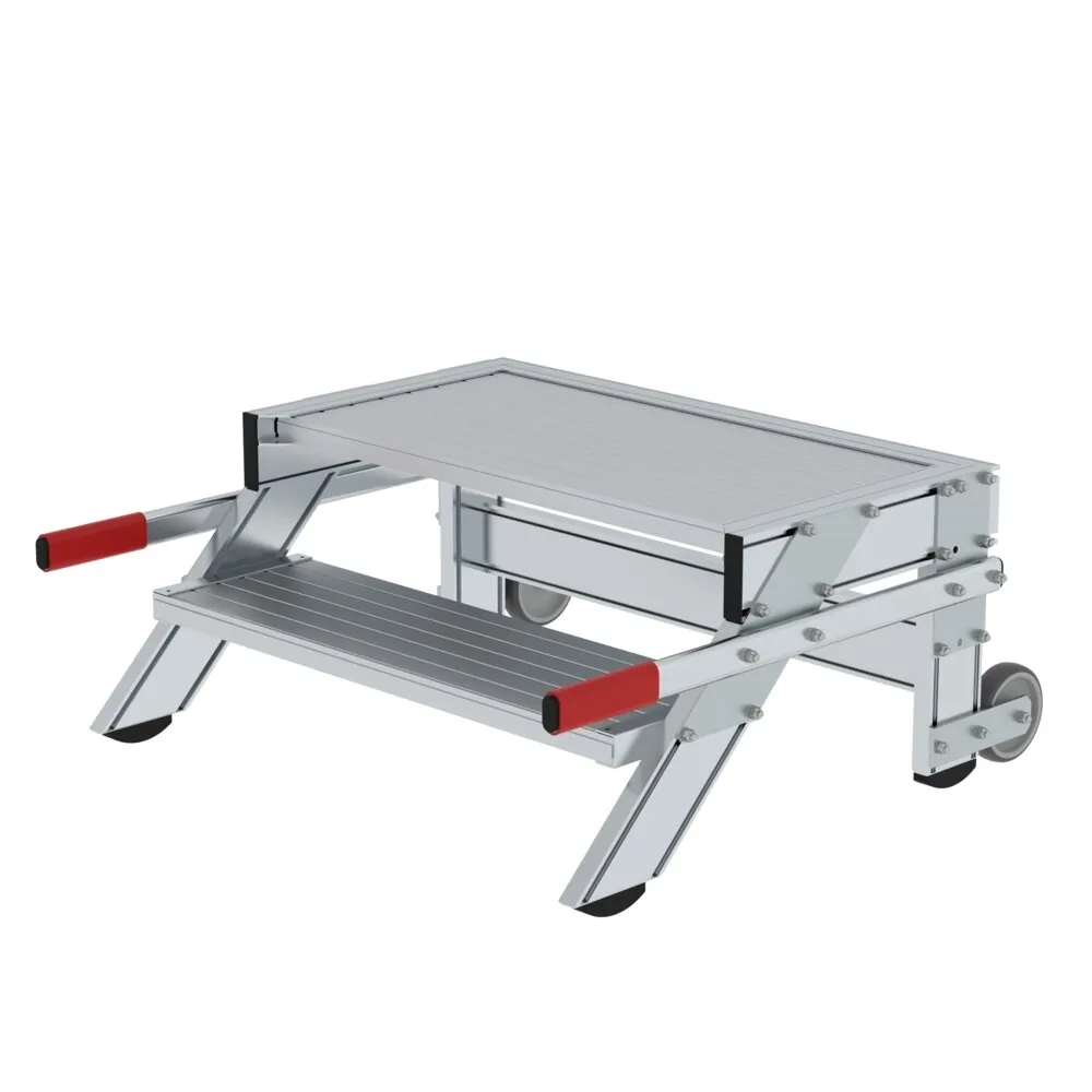 MUNK - Arbeitspodest fahrbar, Stufenbreite 800 mm, Aluminium geriffelt 2 Stufen