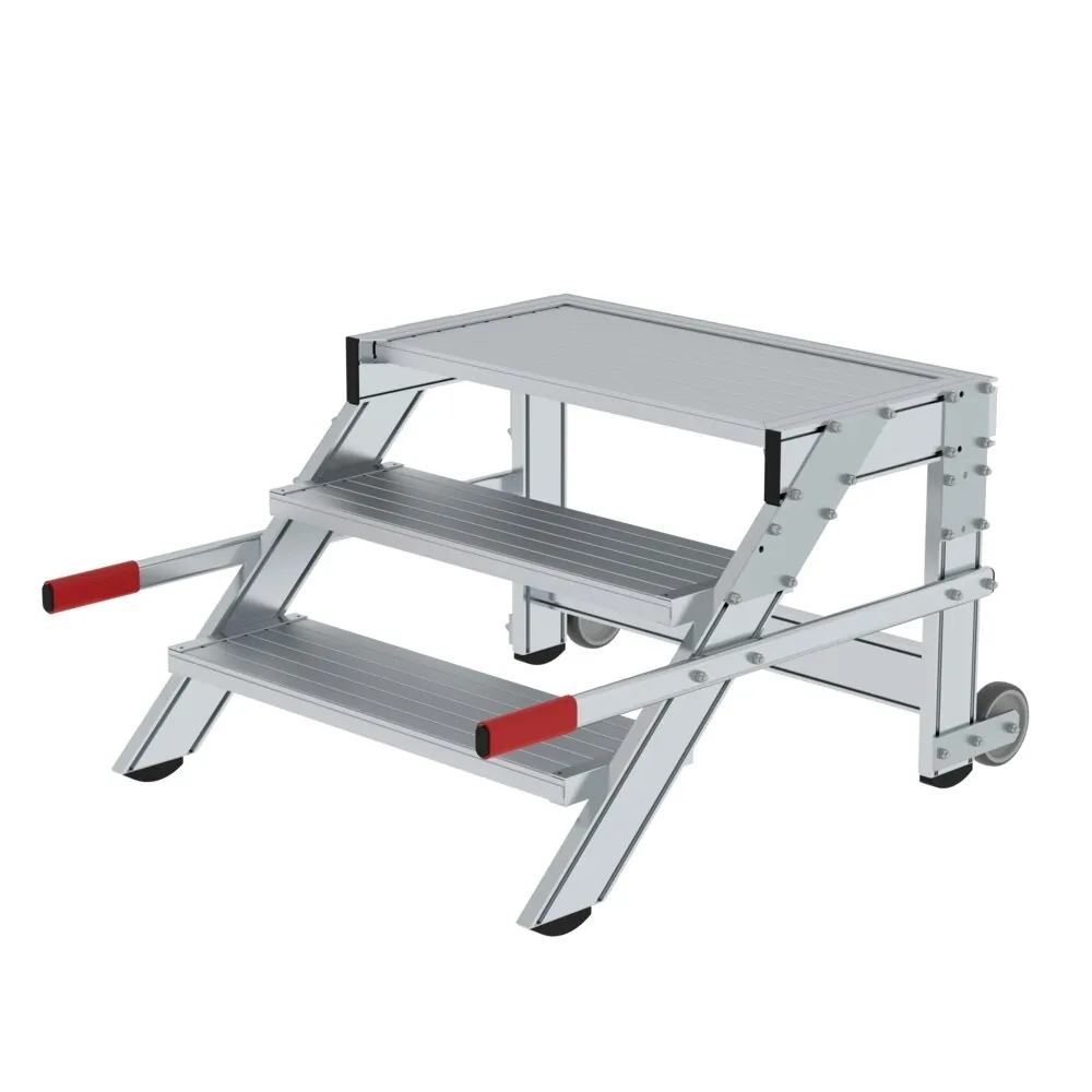 MUNK - Arbeitspodest fahrbar, Stufenbreite 800 mm, Aluminium geriffelt 3 Stufen