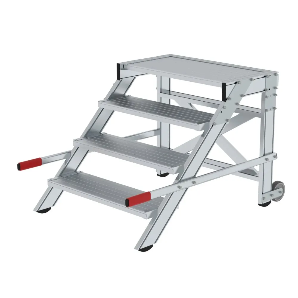 MUNK - Arbeitspodest fahrbar, Stufenbreite 800 mm, Aluminium geriffelt 4 Stufen