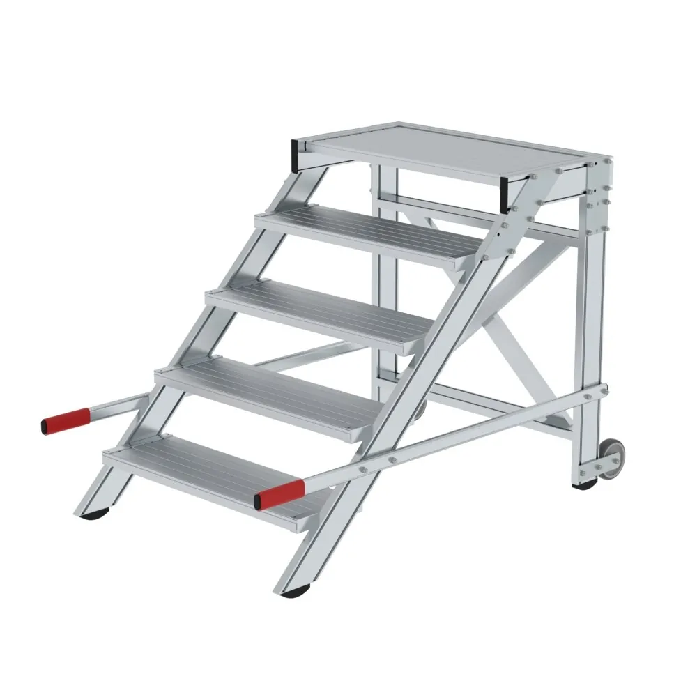 MUNK - Arbeitspodest fahrbar, Stufenbreite 800 mm, Aluminium geriffelt 5 Stufen