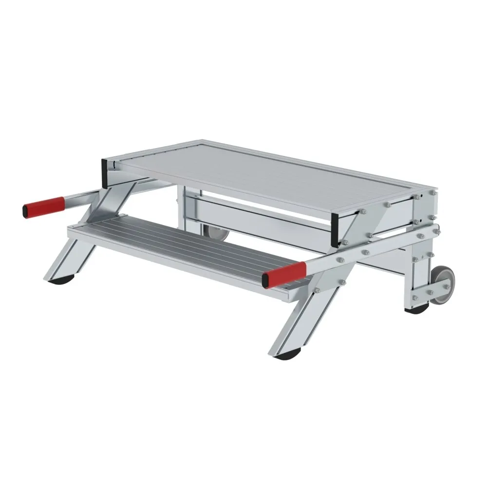 MUNK - Arbeitspodest fahrbar, Stufenbreite 1000 mm, Aluminium geriffelt 2 Stufen