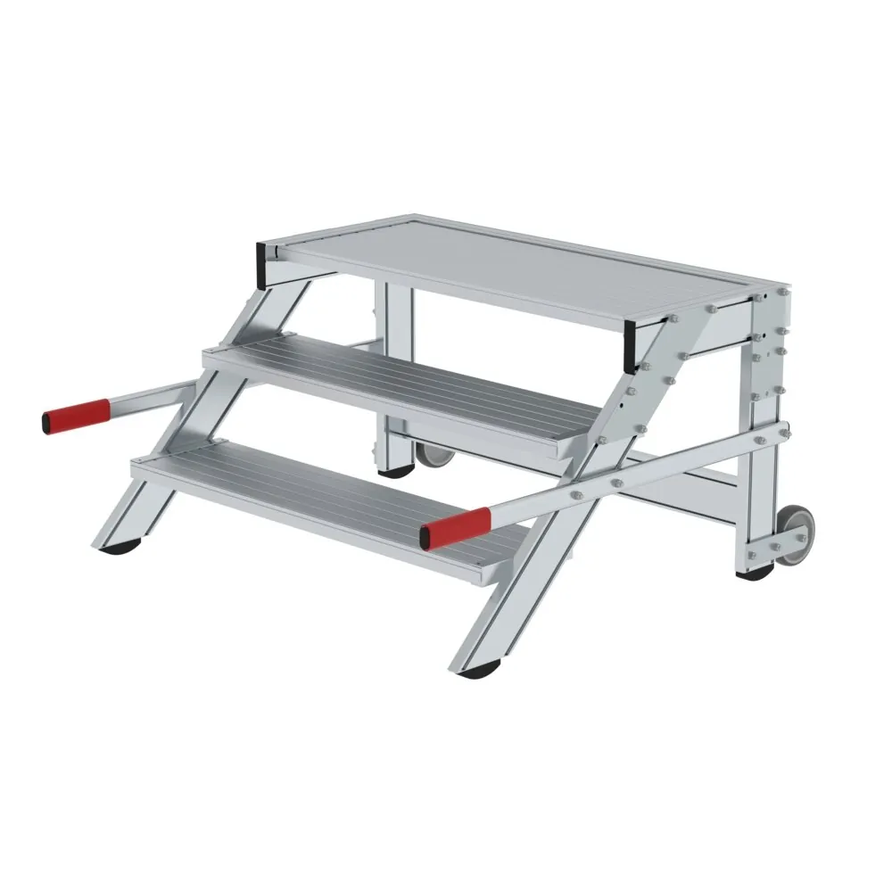 MUNK - Arbeitspodest fahrbar, Stufenbreite 1000 mm, Aluminium geriffelt 3 Stufen