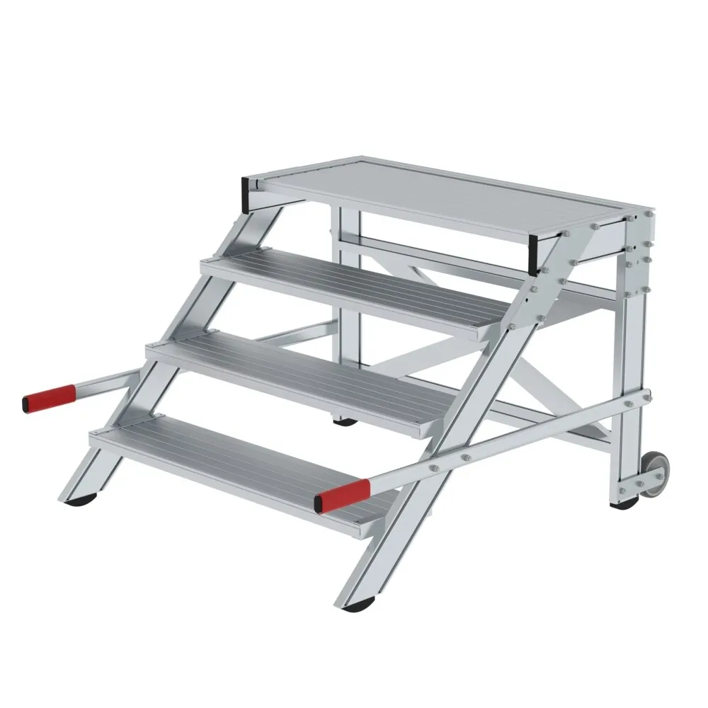 MUNK - Arbeitspodest fahrbar, Stufenbreite 1000 mm, Aluminium geriffelt 4 Stufen