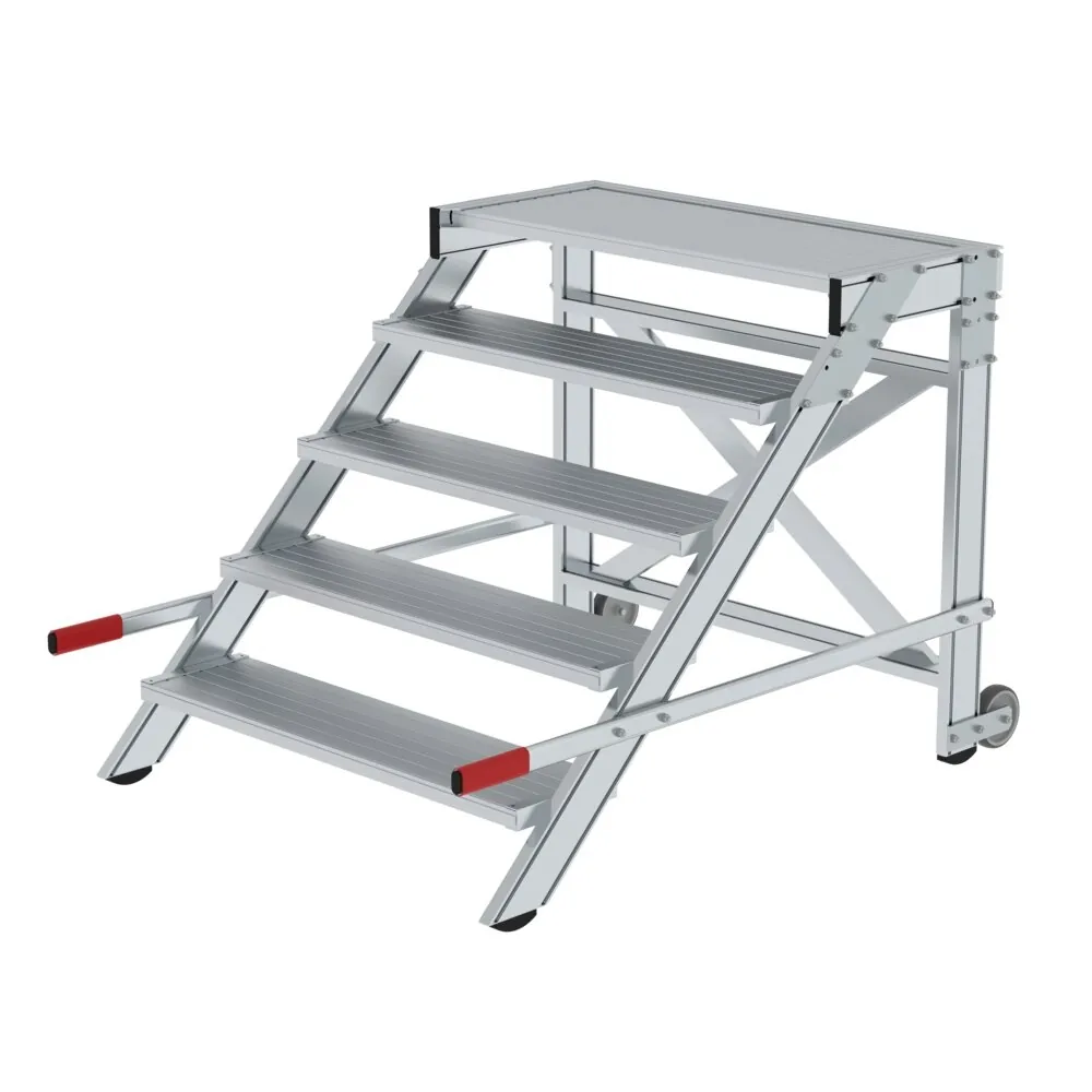MUNK - Arbeitspodest fahrbar, Stufenbreite 1000 mm, Aluminium geriffelt 5 Stufen