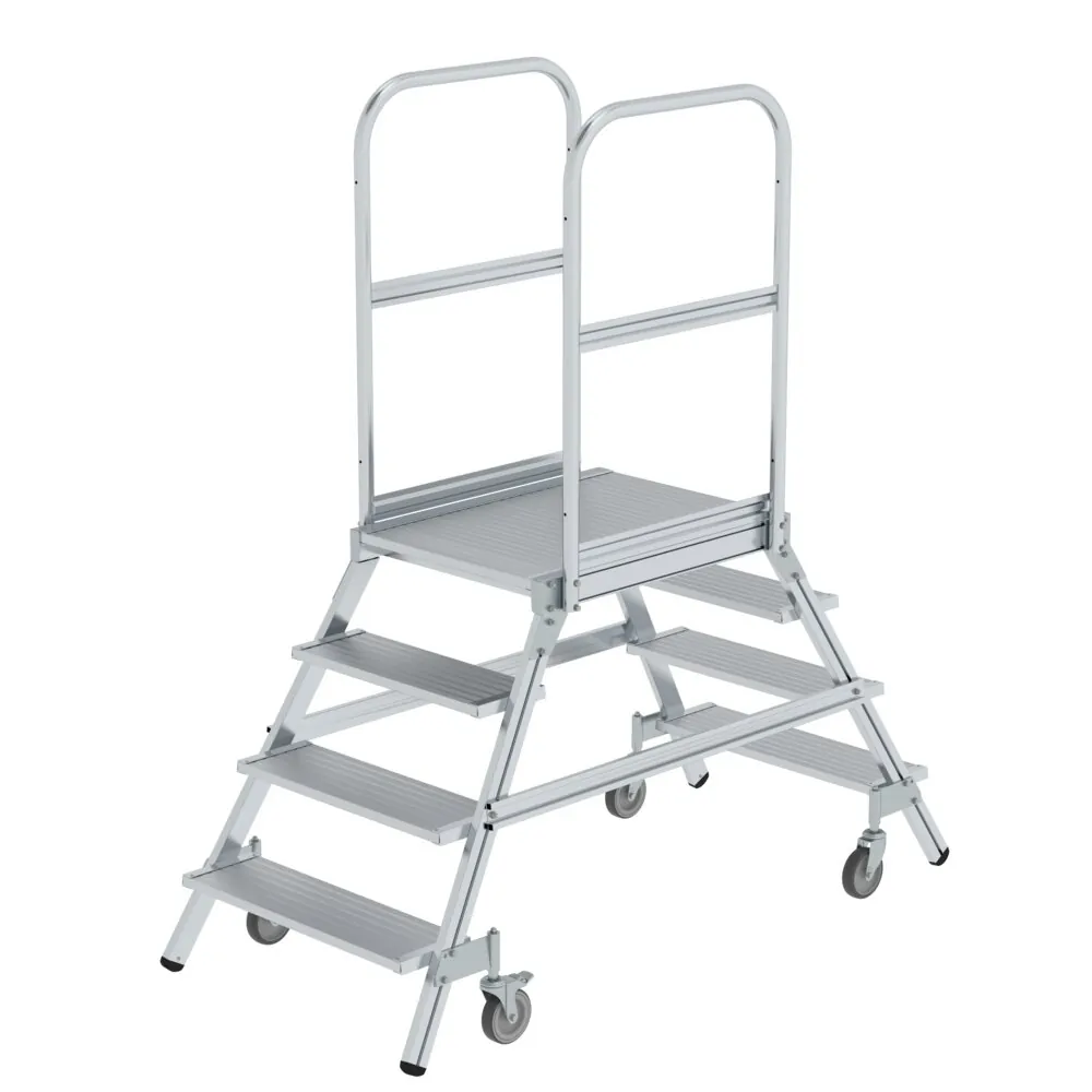 MUNK - Podesttreppe beidseitig begehbar mit Federrollen Aluminium geriffelt 4 Stufen