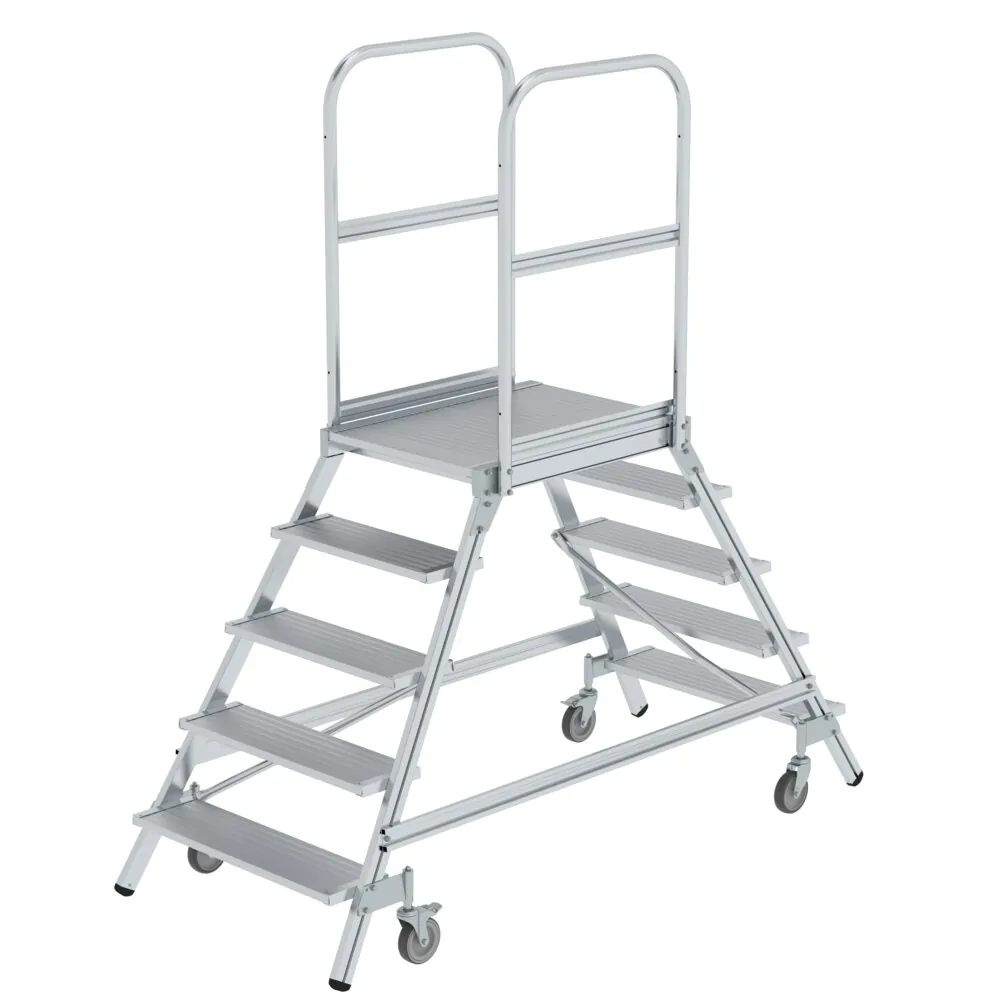 MUNK - Podesttreppe beidseitig begehbar mit Federrollen Aluminium geriffelt 5 Stufen