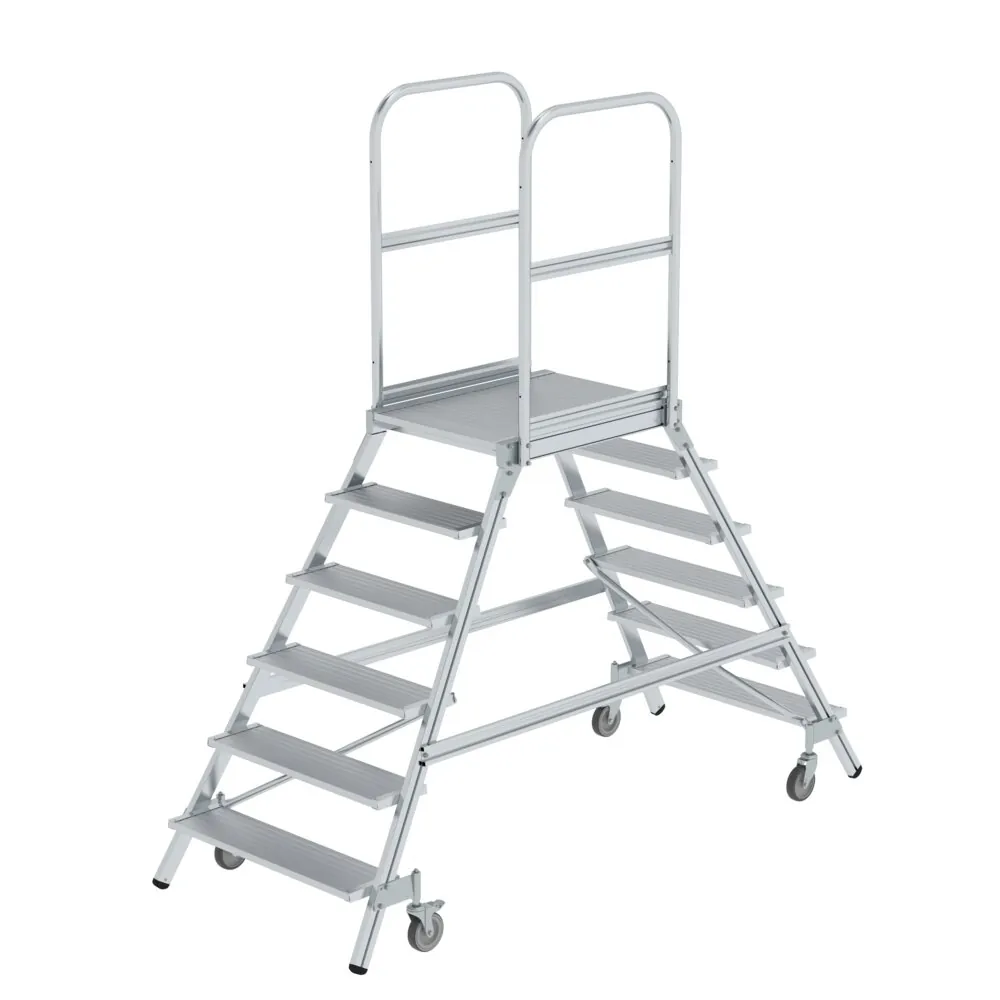MUNK - Podesttreppe beidseitig begehbar mit Federrollen Aluminium geriffelt 6 Stufen