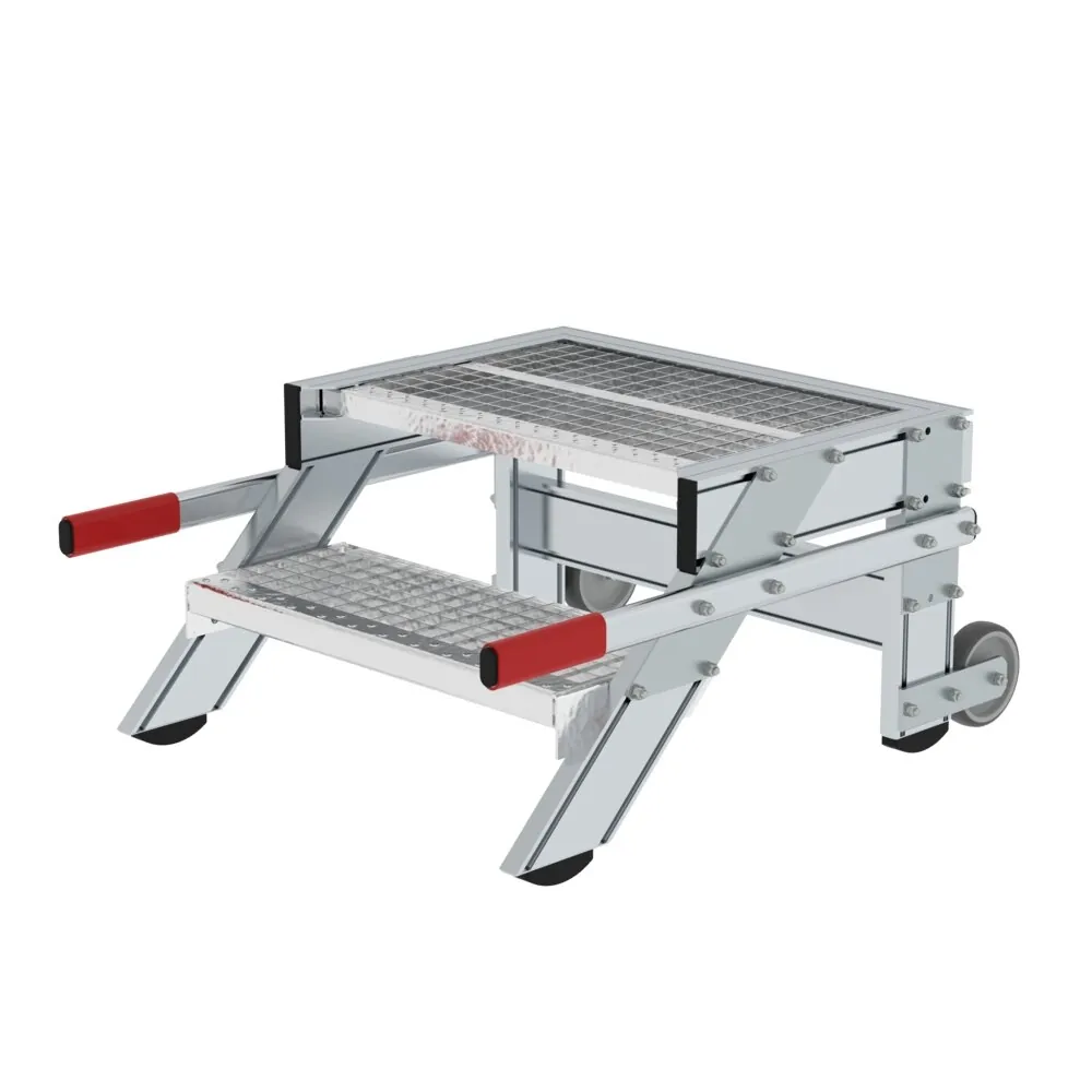 MUNK - Arbeitspodest fahrbar, Stufenbreite 600 mm, Stahl-Gitterrost 2 Stufen