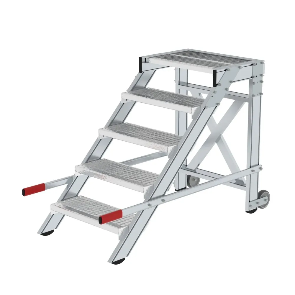 MUNK - Arbeitspodest fahrbar, Stufenbreite 600 mm, Stahl-Gitterrost 5 Stufen