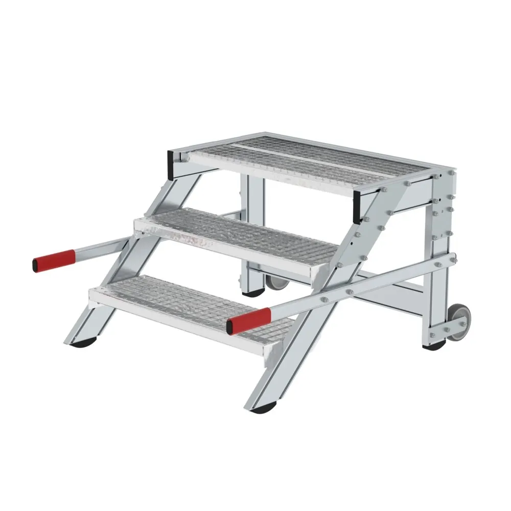 MUNK - Arbeitspodest fahrbar, Stufenbreite 800 mm, Stahl-Gitterrost 3 Stufen