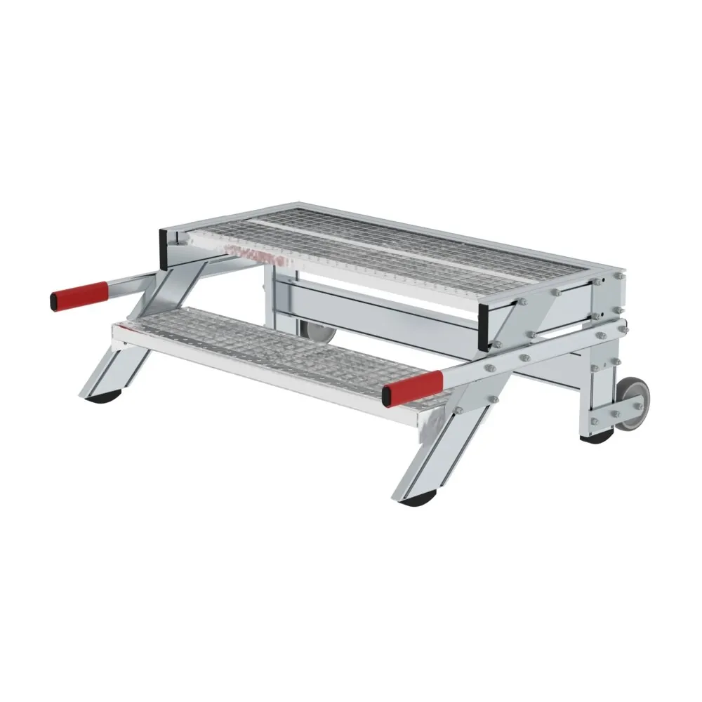 MUNK - Arbeitspodest fahrbar, Stufenbreite 1000 mm, Stahl-Gitterrost 2 Stufen
