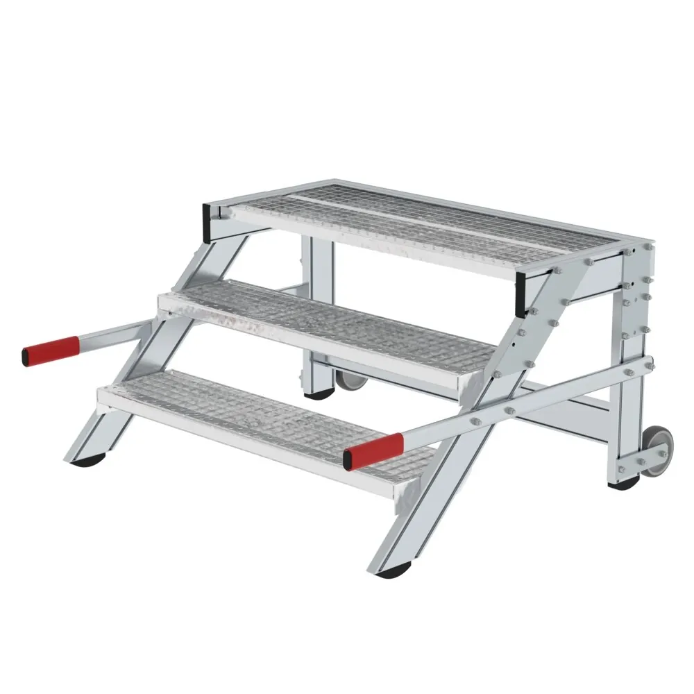 MUNK - Arbeitspodest fahrbar, Stufenbreite 1000 mm, Stahl-Gitterrost 3 Stufen