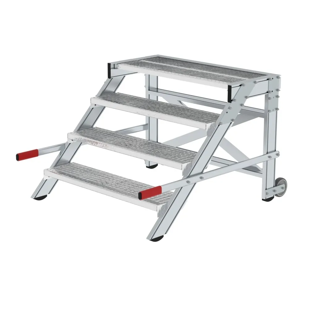 MUNK - Arbeitspodest fahrbar, Stufenbreite 1000 mm, Stahl-Gitterrost 4 Stufen
