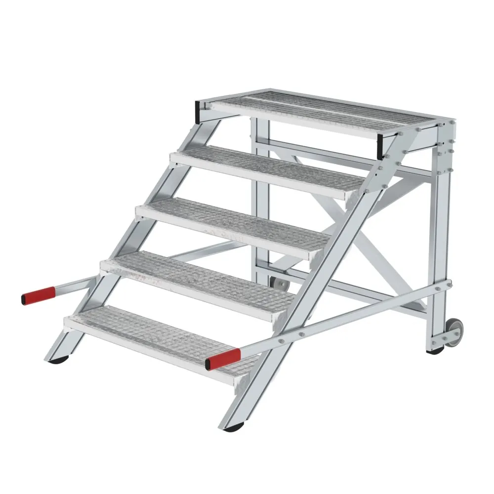 MUNK - Arbeitspodest fahrbar, Stufenbreite 1000 mm, Stahl-Gitterrost 5 Stufen