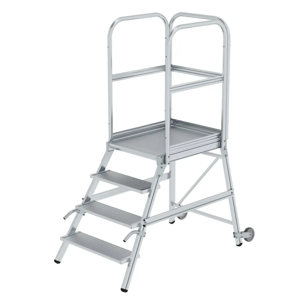 MUNK - Podesttreppe einseitig begehbar mit Rollen und Griffen Aluminium geriffelt 4 Stu