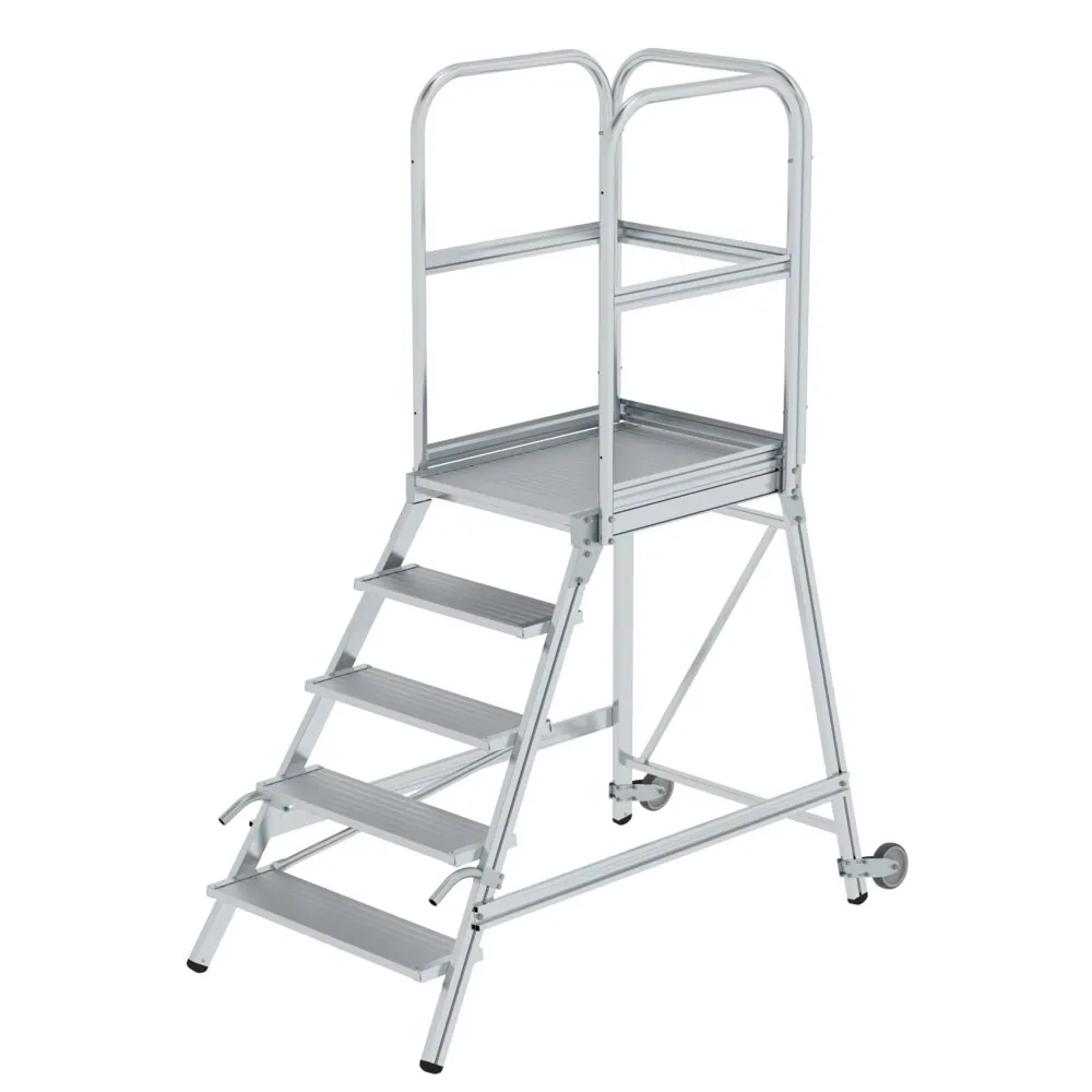 MUNK - Podesttreppe einseitig begehbar mit Rollen und Griffen Aluminium geriffelt 5 Stu