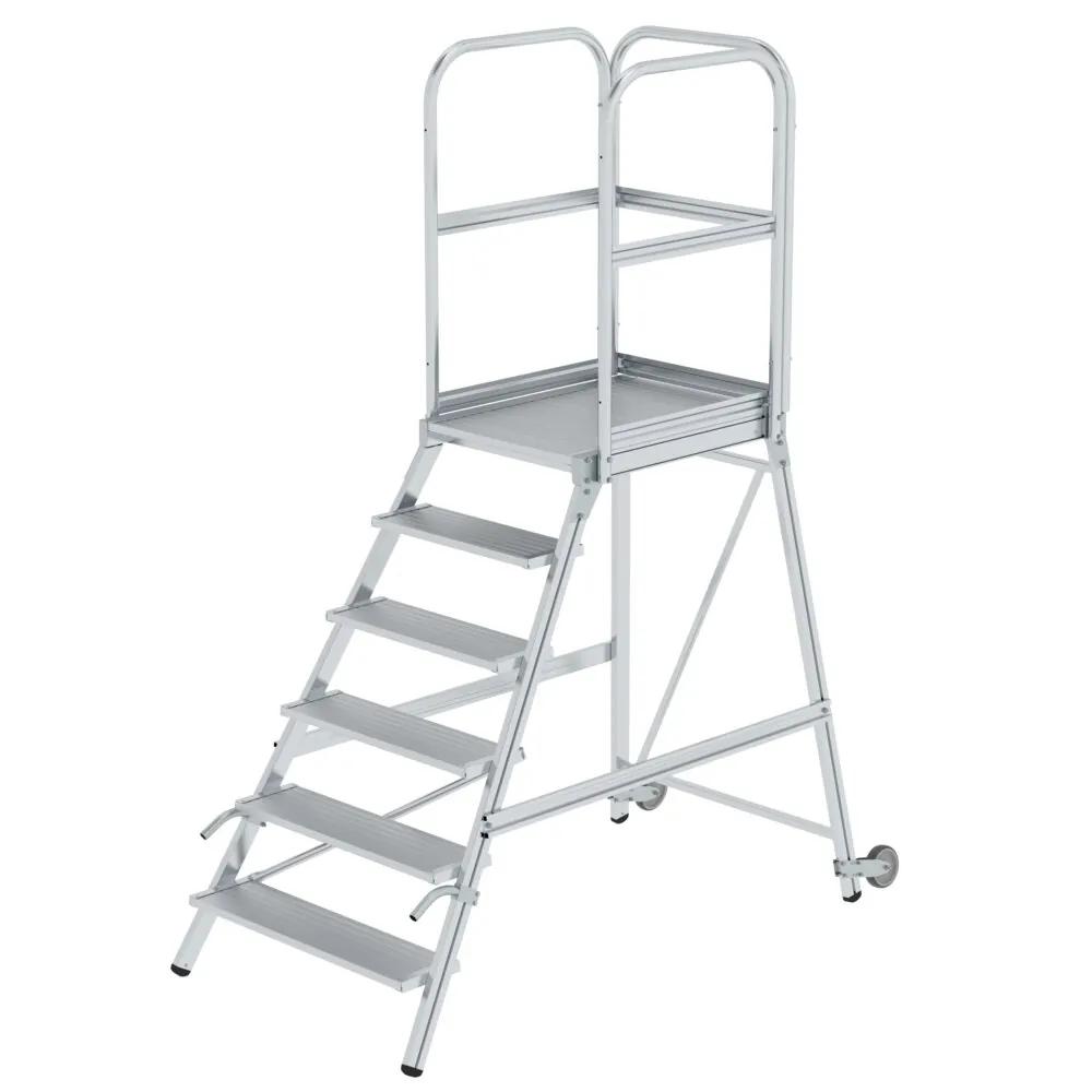 MUNK - Podesttreppe einseitig begehbar mit Rollen und Griffen Aluminium geriffelt 6 Stu
