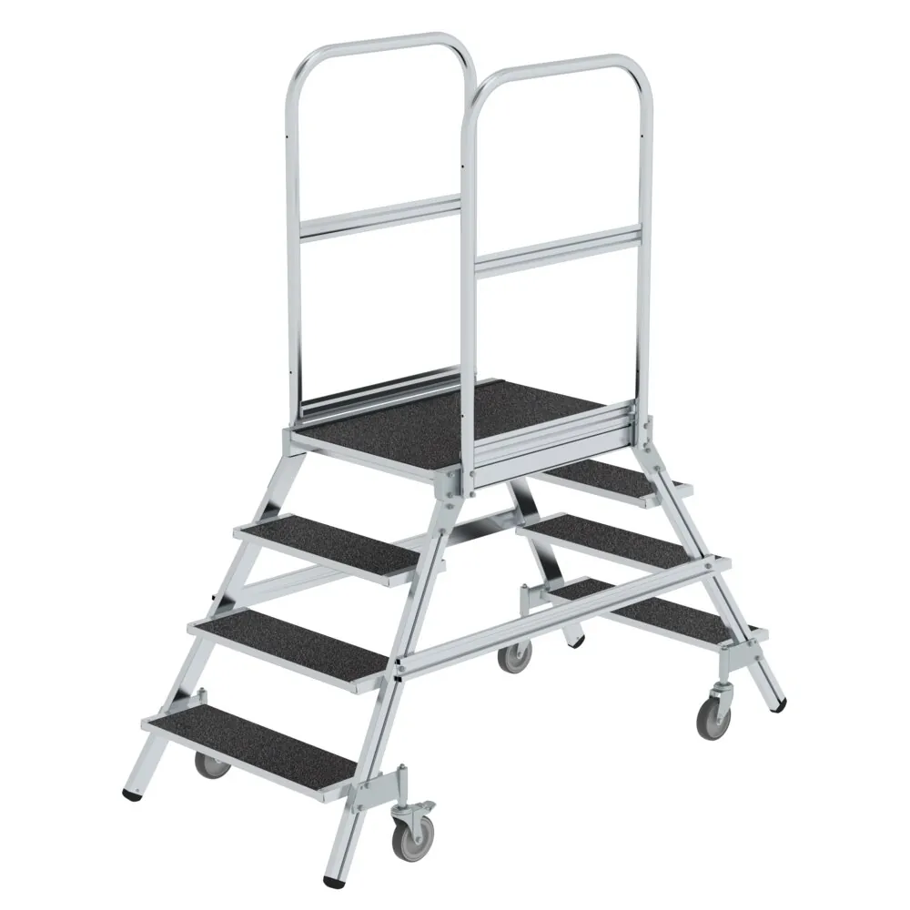 MUNK - Podesttreppe beids. begehbar mit Federrolle Korundbeschichtung R13 4 Stufen