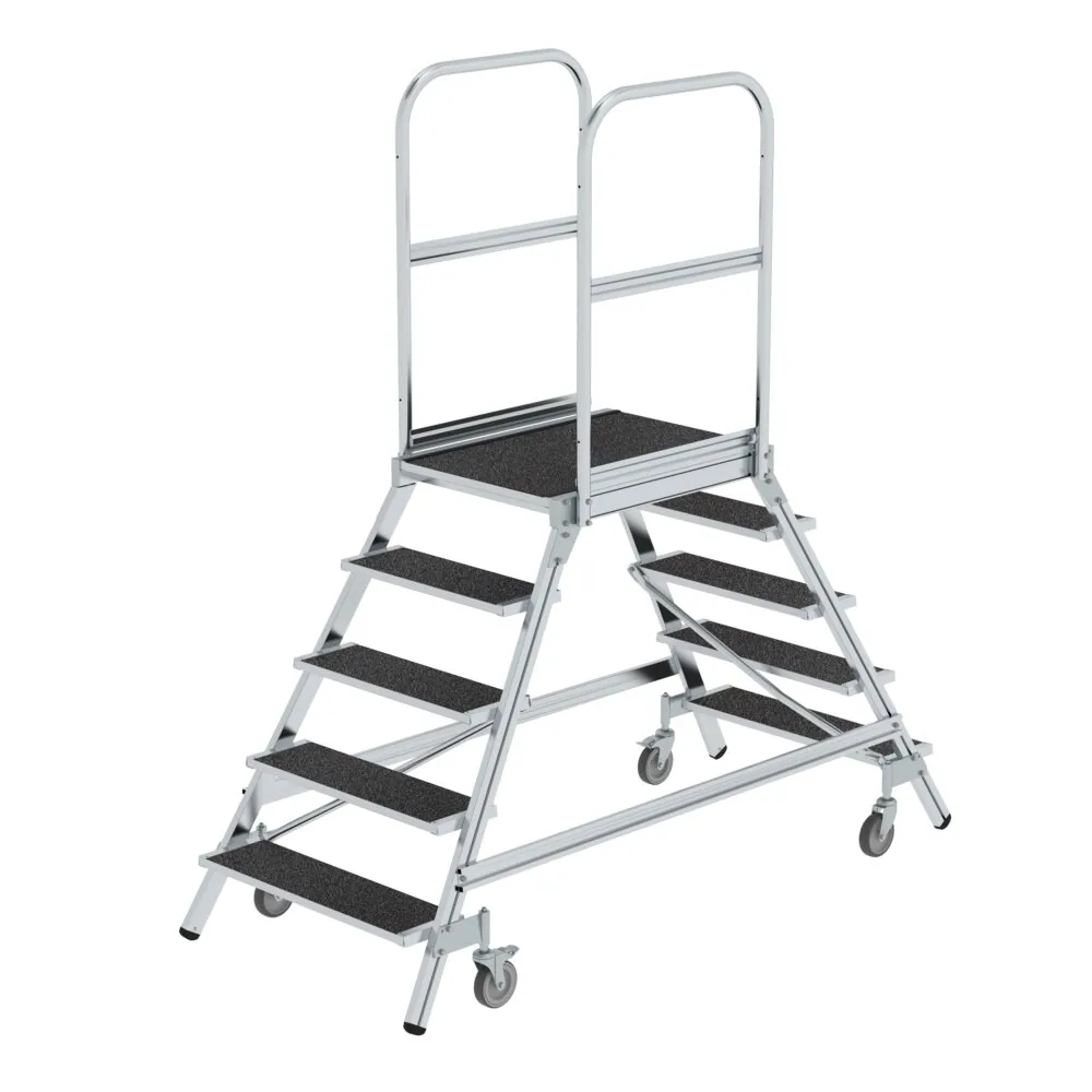 MUNK - Podesttreppe beids. begehbar mit Federrolle Korundbeschichtung R13 5 Stufen