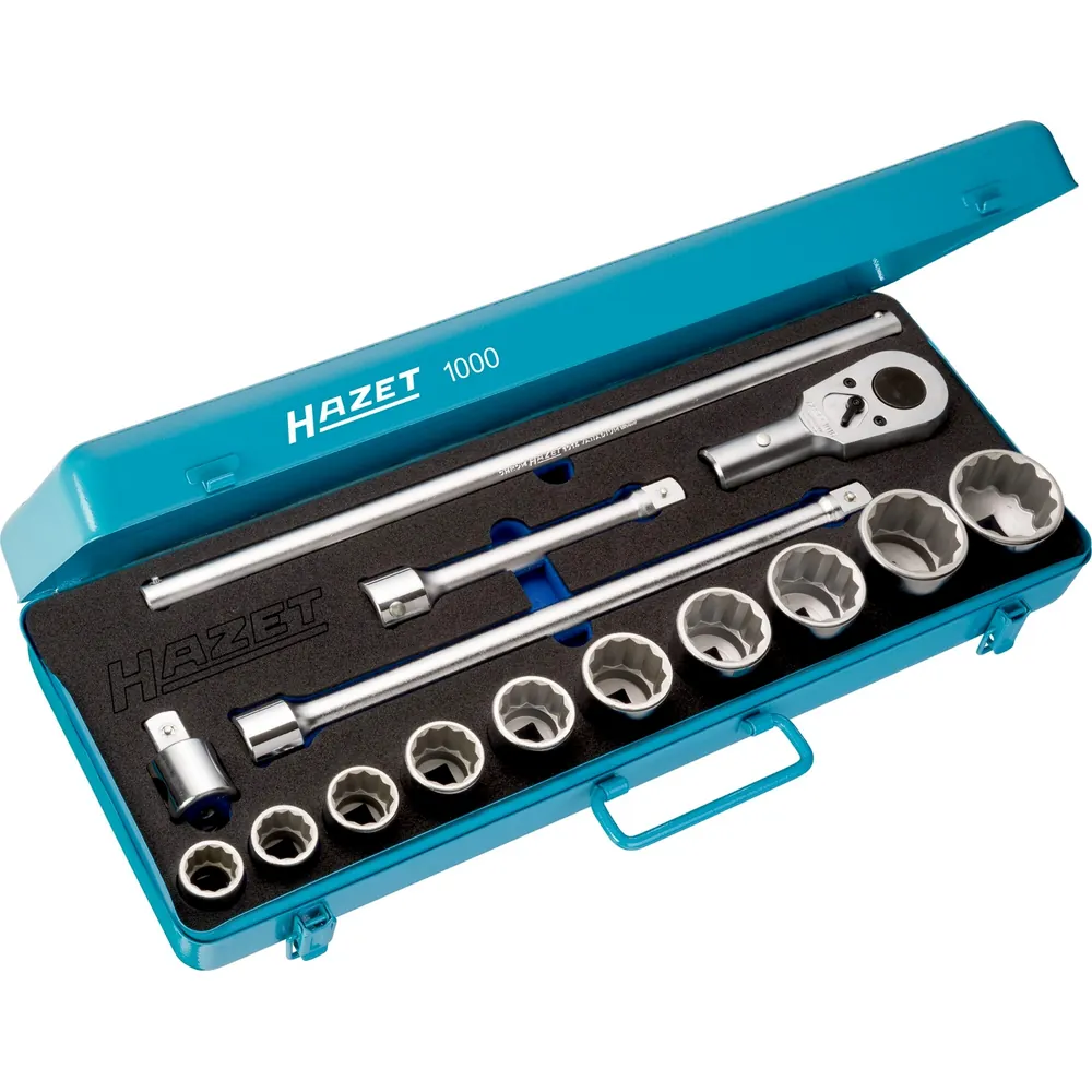HAZET - Steckschlüssel Satz 1000Z ∙ 3/4 Zoll (20 mm) Vierkant hohl ∙ Außen Doppelsechskant Profil ∙ 15-teilig ∙ 22 ∙ 24 ∙ 27 ∙ 30 ∙ 32 ∙ 36 ∙ 38 ∙ 41 ∙ 46 ∙ 50