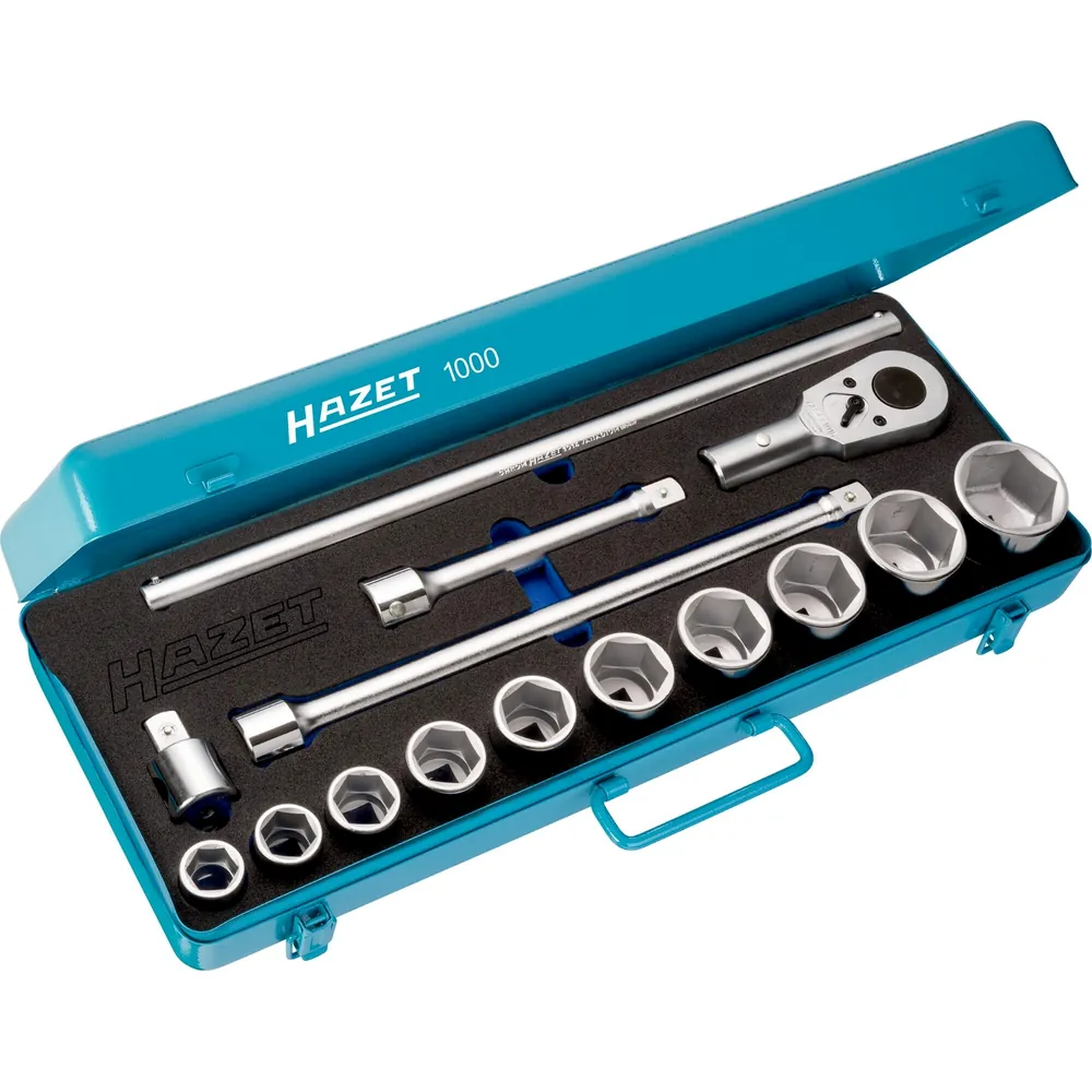 HAZET - Steckschlüssel Satz 1000 ∙ 3/4 Zoll (20 mm) Vierkant hohl ∙ Außen Sechskant Profil ∙ 15-teilig ∙ 22 ∙ 24 ∙ 27 ∙ 30 ∙ 32 ∙ 36 ∙ 38 ∙ 41 ∙ 46 ∙ 50