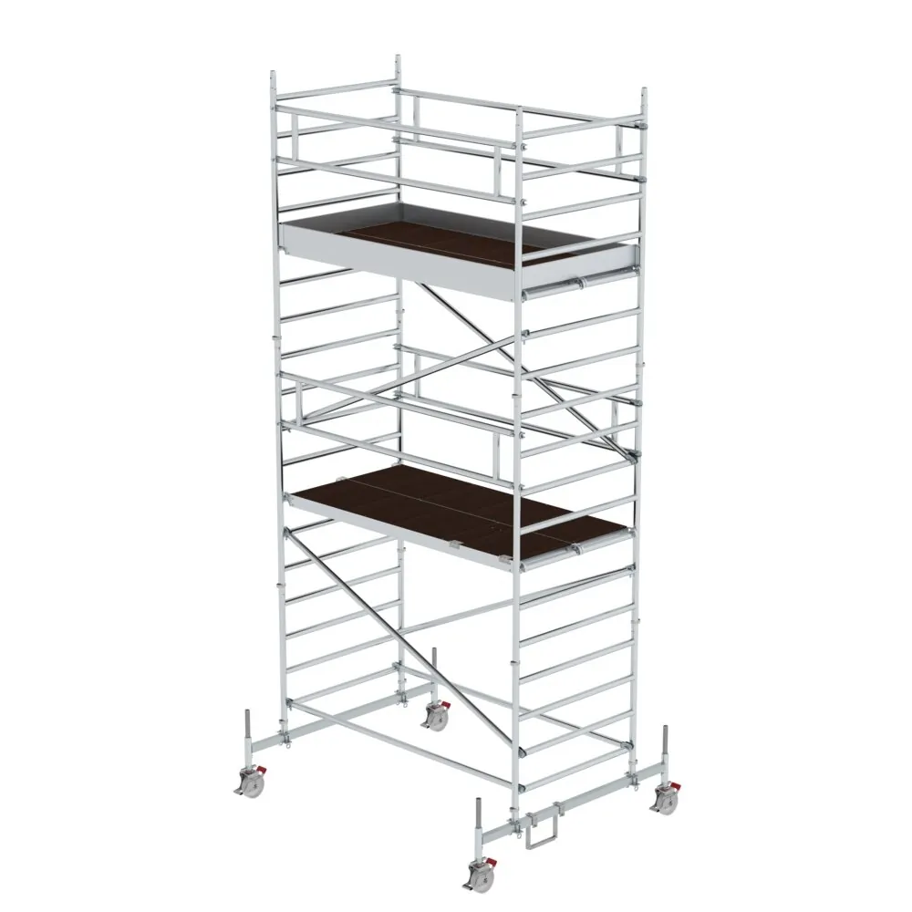 MUNK - Rollgerüst 1,35 x 2,45 m mit Fahrbalken & Doppel-Plattform Plattformhöhe 4,66 m