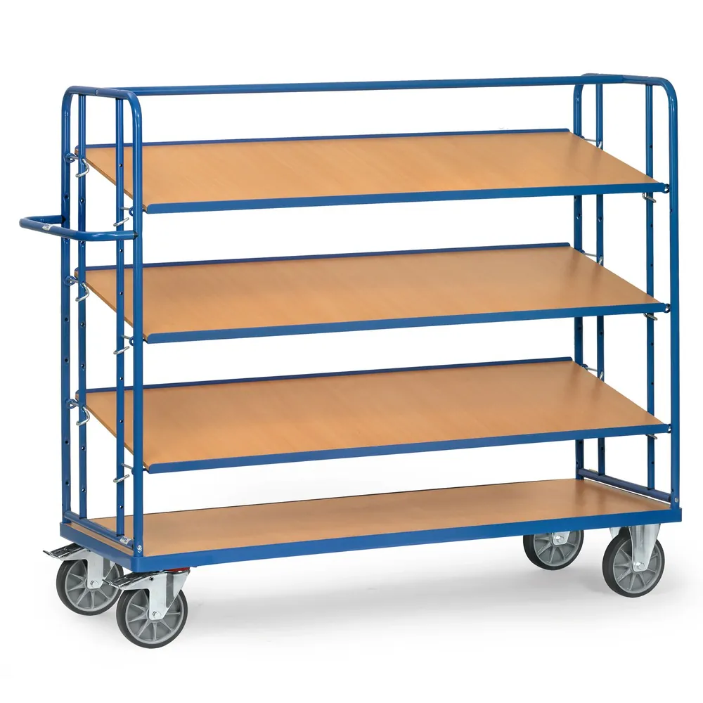 fetra® - Etagenwagen 4255 mit 4 Böden, Tragkraft 500kg, Ladefläche 250 x 610mm