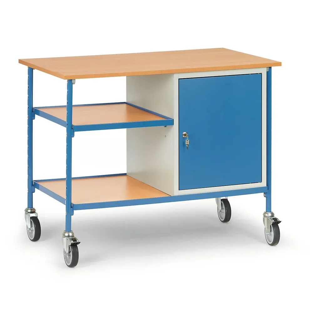 fetra® - Rolltisch 5864, 3 Ebenen, Flügeltür, Tragkraft 150kg