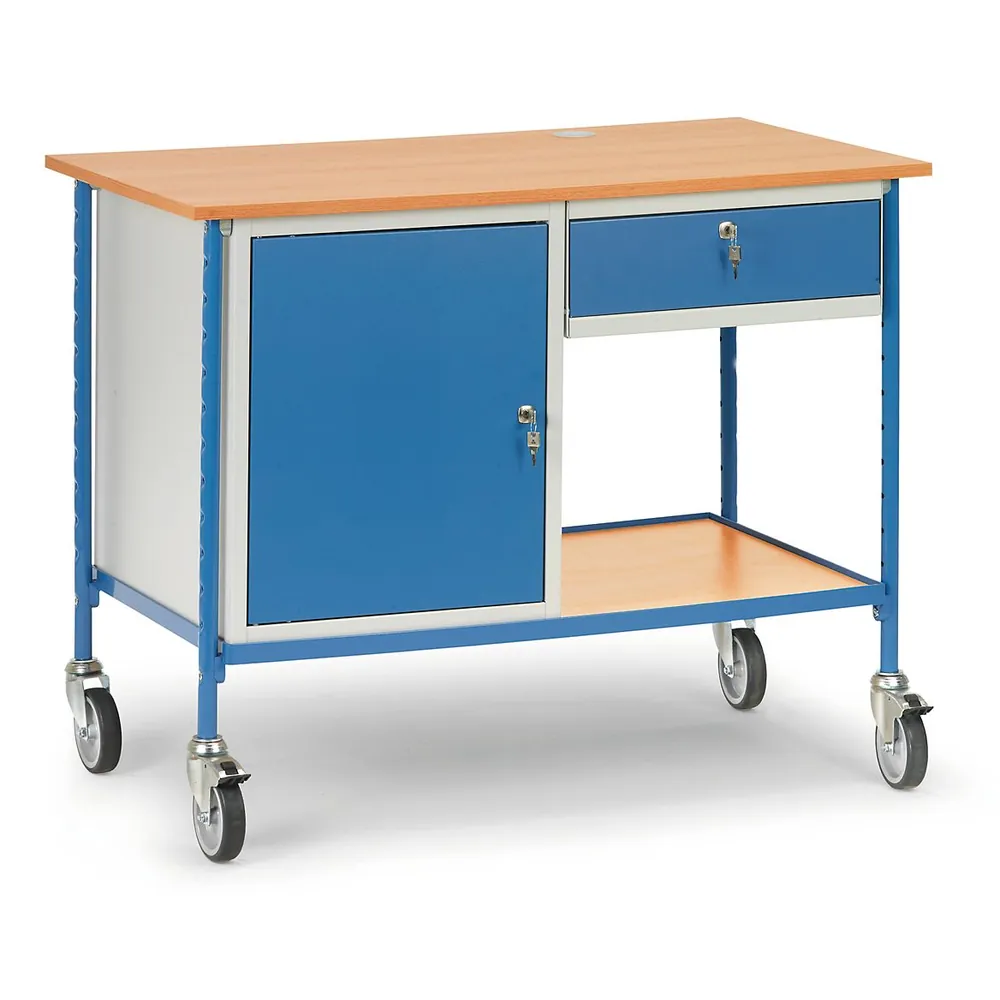 fetra® - Rolltisch 5866, 3 Ebenen, Schublade, Flügeltür, Tragkraft 150kg