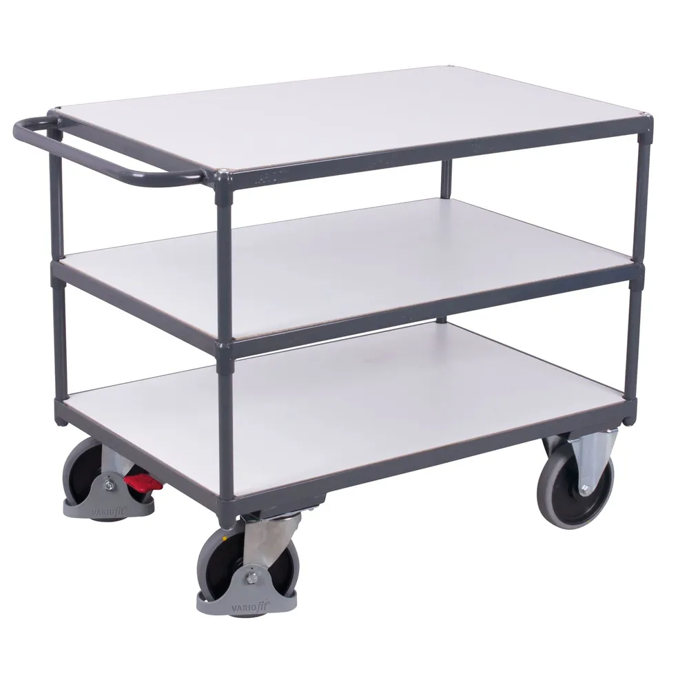 VARIOfit - Schwerer ESD Tischwagen 500kg, 3 Ladeflächen à 1000 x 700mm