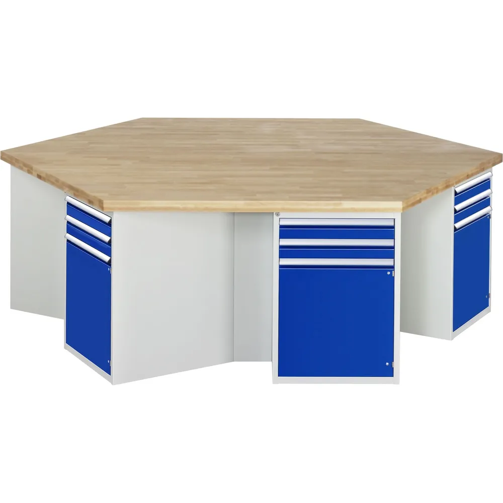 RAU. - Gruppenwerkbank Modell 492, Höhe 890mm, 6 Unterbau-Container