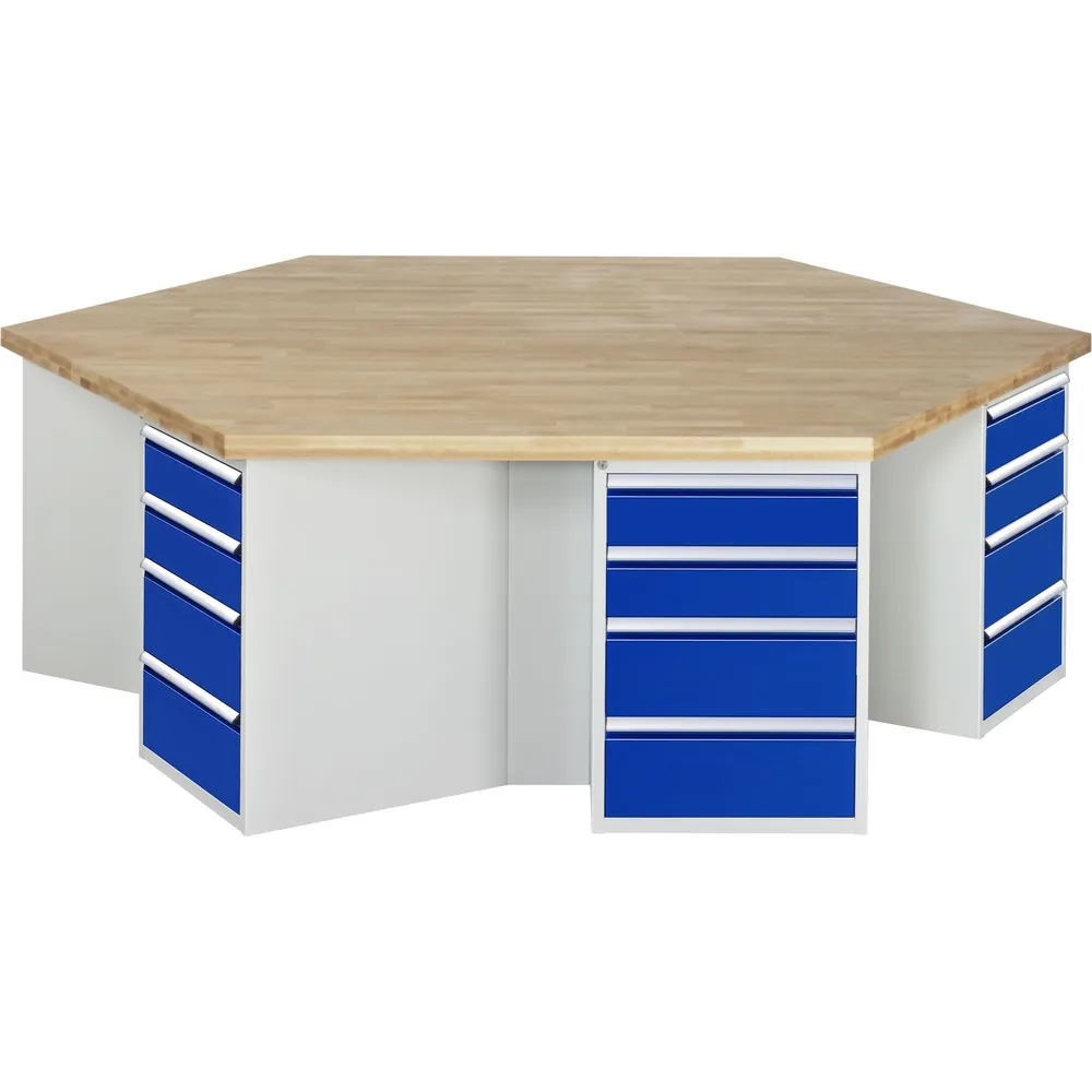 RAU. - Gruppenwerkbank Modell 498, Höhe 890mm, 6 Unterbau-Container