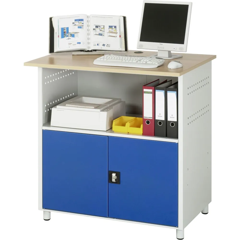 RAU. - Computer-Tisch Modell 1023, RAL 7035 / RAL 5010, stationär, 1100 x 800mm Hover Image