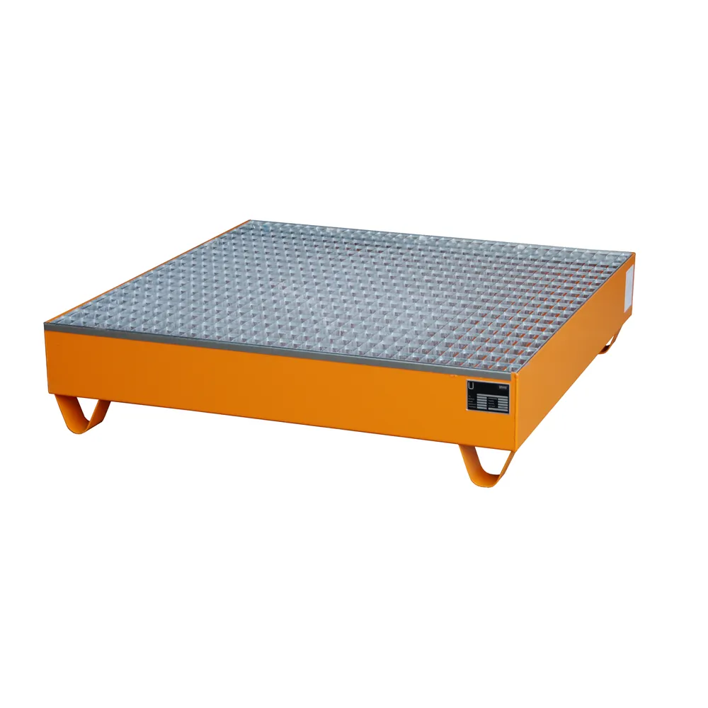 BAUER - Auffangwanne mit Gitterrost 1200 x 1200 x 285mm, lackiert orange RAL 2000