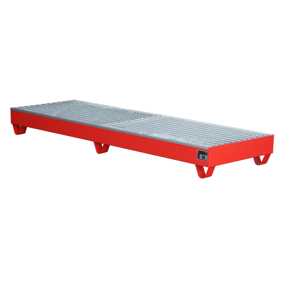 BAUER - Auffangwanne mit Gitterrost 2400 x 800 x 250mm, lackiert rot RAL 3000