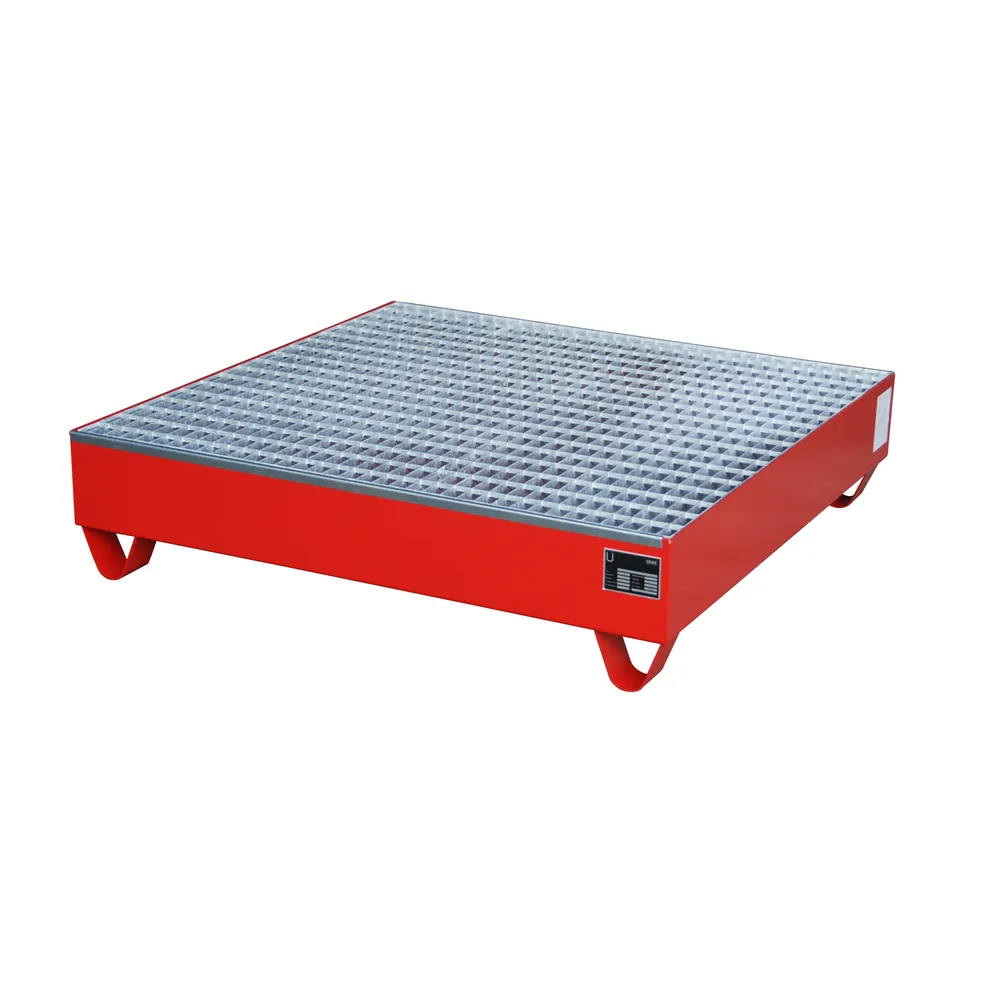 BAUER - Auffangwanne mit Gitterrost 1200 x 1200 x 285mm, lackiert rot RAL 3000