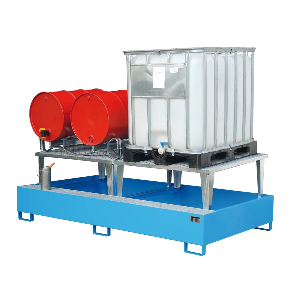 BAUER - Auffangwanne AWA 1000-2, 200-l-Fass, 2x IBC 2650x1460x863, RAL 5012